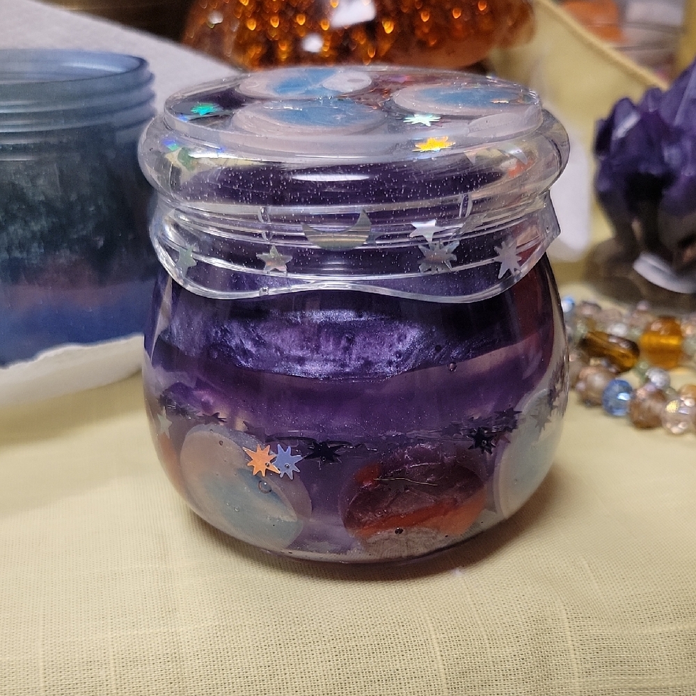 Handcrafted Purple & Clear Resin Zodiac Galaxy Jar with Twist-on Star Lid